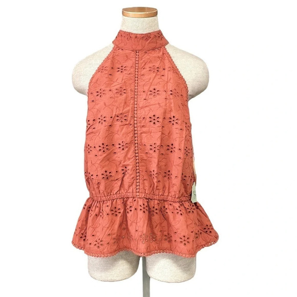 Ryegrass Tank Top NWT Embroidery Floral Halter Foxtail Orange Size Large - Picture 1 of 17